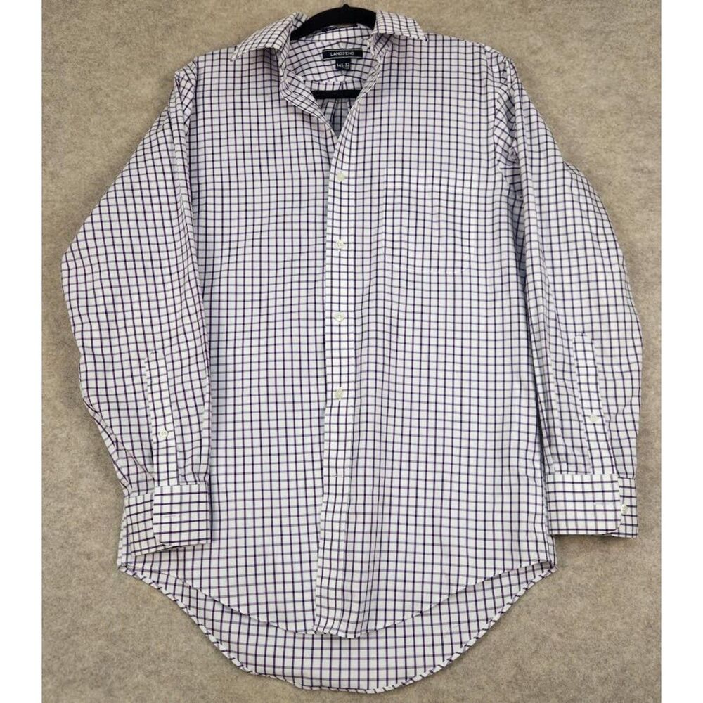 Lands' End Men's Purple & White No- Iron Shirt Size 14.5 32